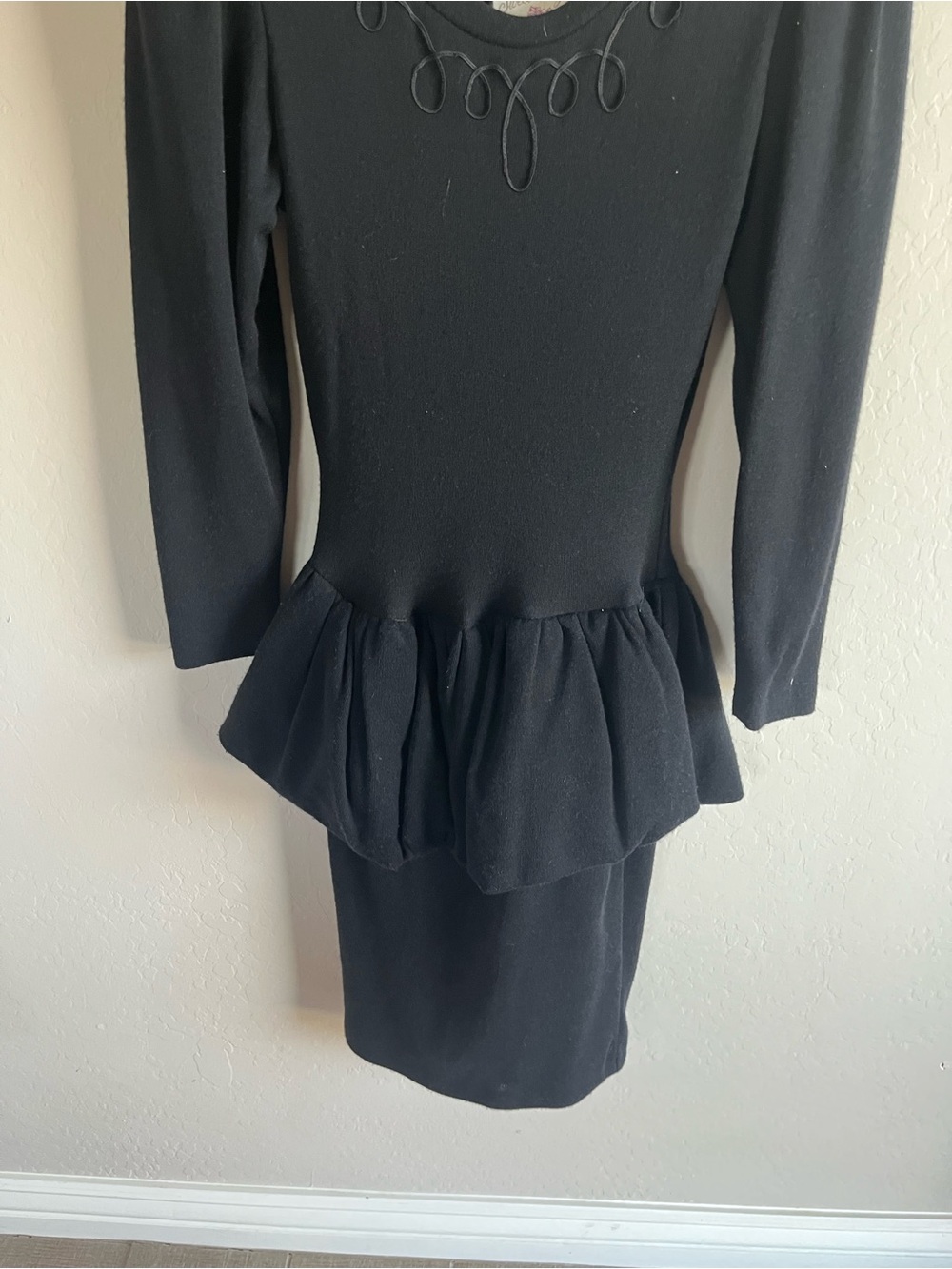 VTG Sweet Things Black Peplum Dress Scoop Neck Embroidery Whimsigoth Grunge Y2K - Picture 6 of 7